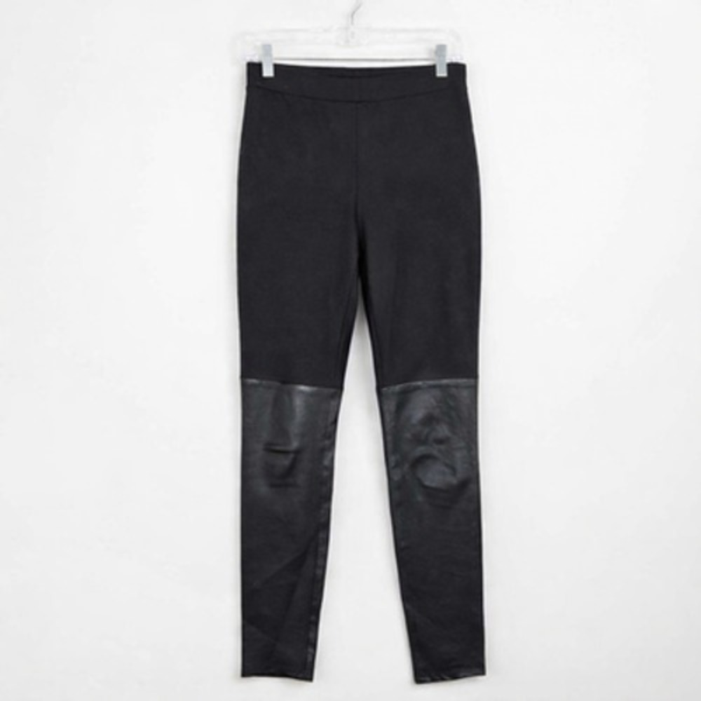 Vince Leggings Womens Small Black Lamb Leather Panel Pull On Stretch Pants